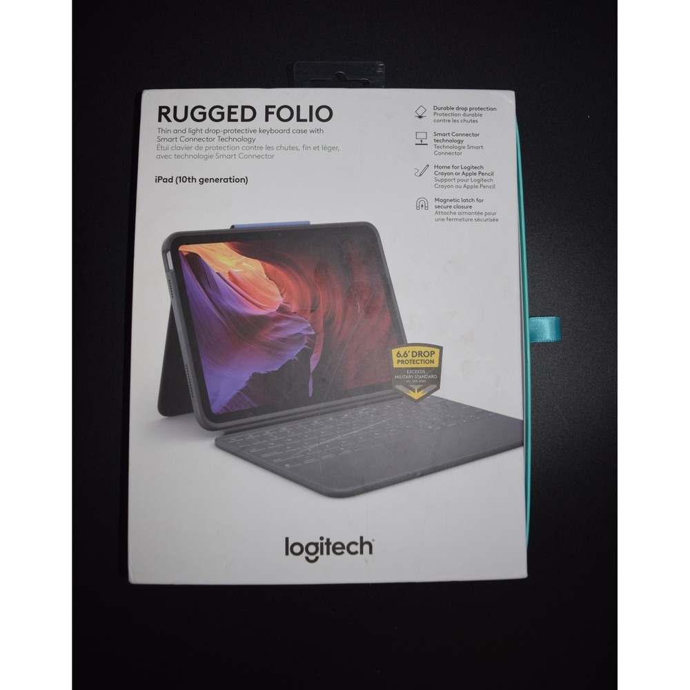 Logitech Rugged Folio Keyboard Case iPad 10th Gen Grey Excellent Smart Connector